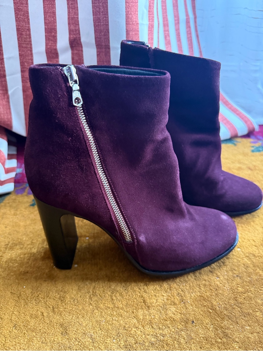 rag & bone Burgundy Suede Ankle Booties with Side Zip